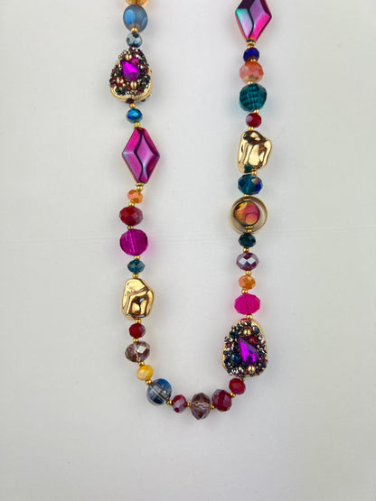 Collier Sautoir Perles Et Pierres Multicolores