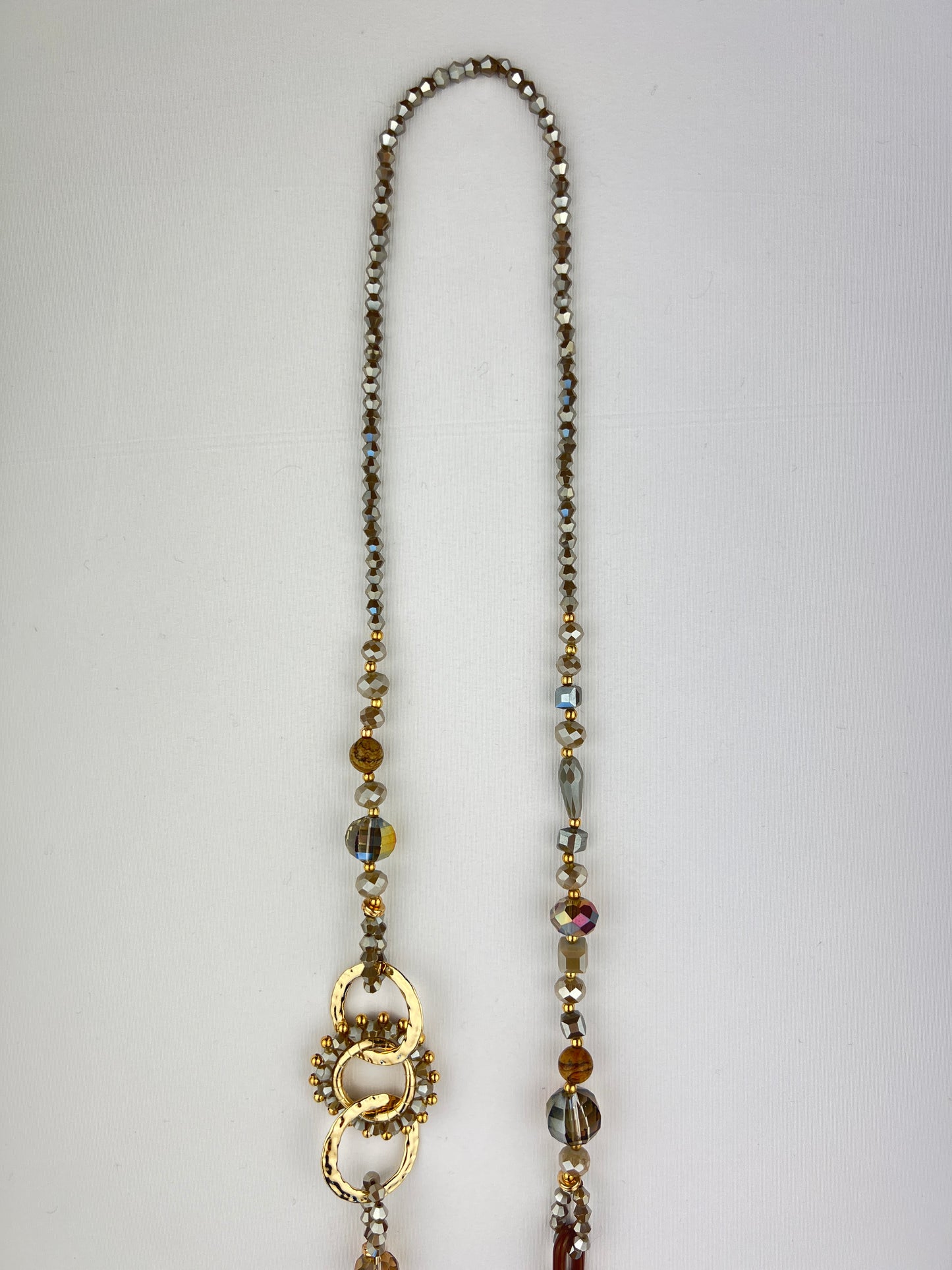 Collier Sautoir à Perles Pierres Et Boucles Taupe