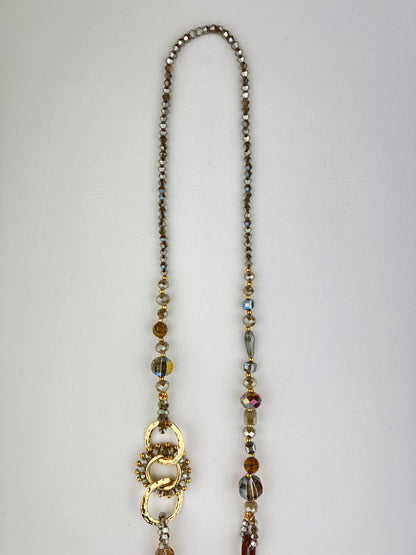 Collier Sautoir à Perles Pierres Et Boucles Taupe