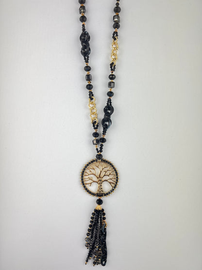 Collier Sautoir Pendentif Arbre de Vie Pampille Et Perles
