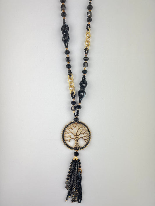 Collier Sautoir Pendentif Arbre de Vie Pampille Et Perles