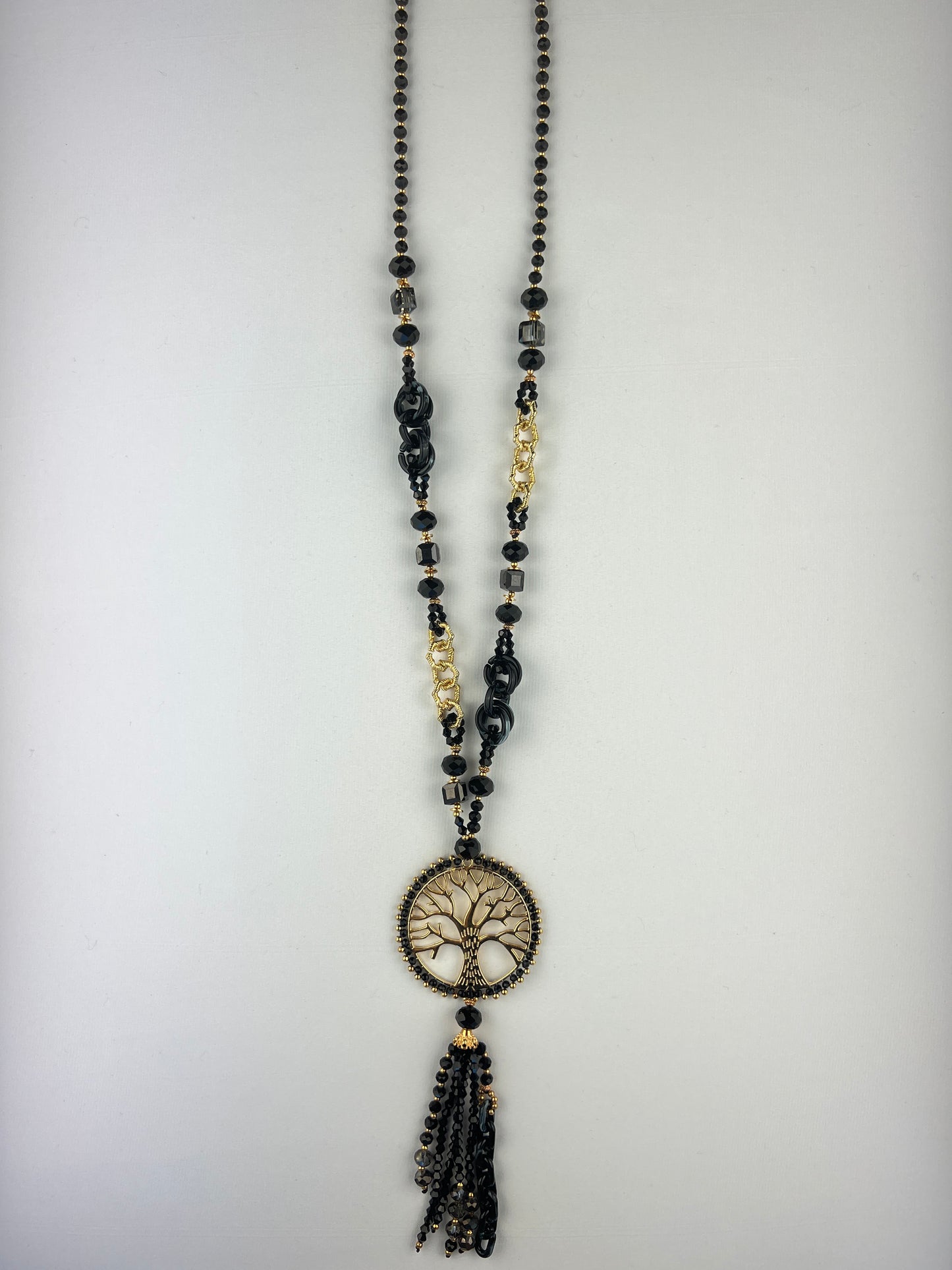 Collier Sautoir Pendentif Arbre de Vie Pampille Et Perles