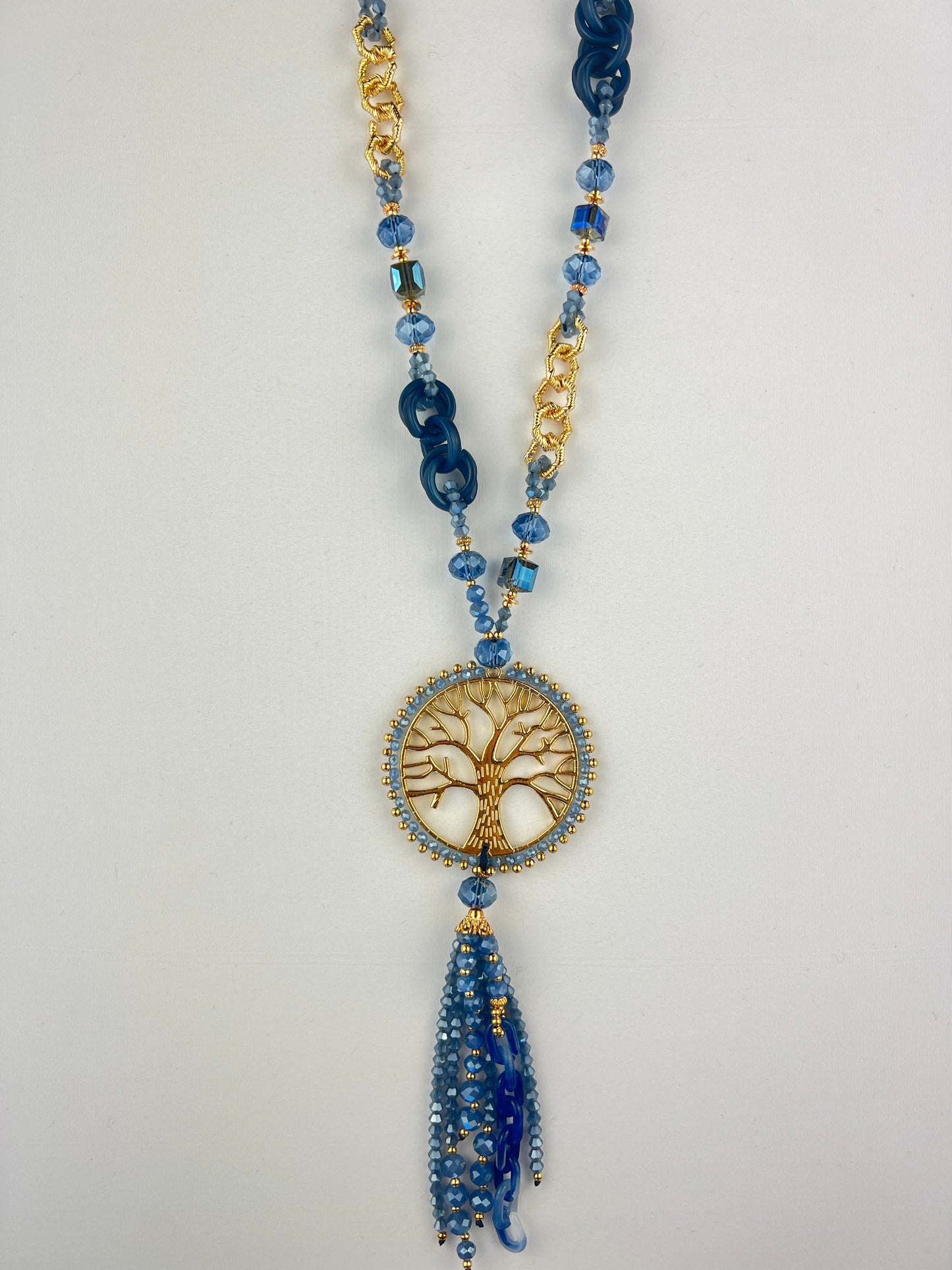 Collier Sautoir Pendentif Arbre de Vie Pampille Et Perles