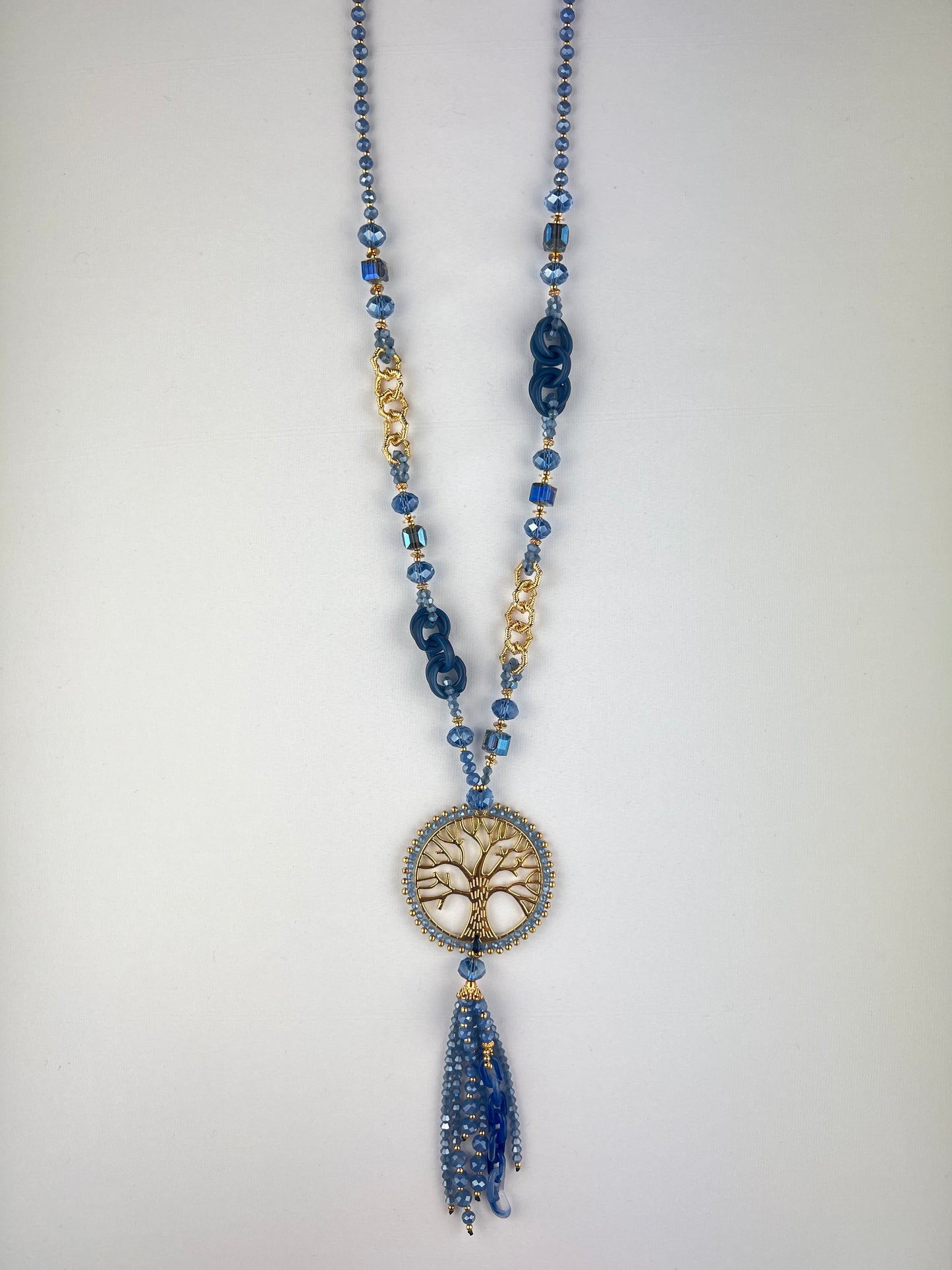 Collier Sautoir Pendentif Arbre de Vie Pampille Et Perles