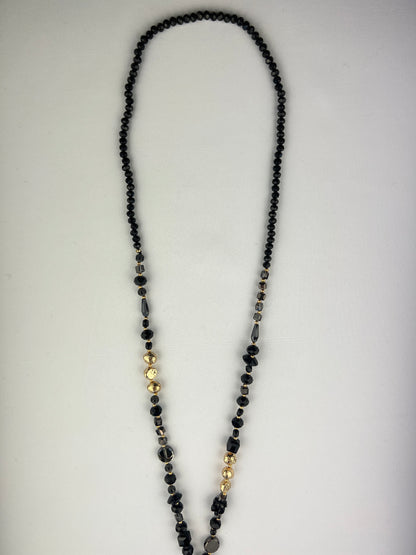 Collier Sautoir à Pendentif Pampilles Et Perles Dorées