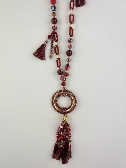 Collier Sautoir à Pendentif Pampilles Boucles Et Perles