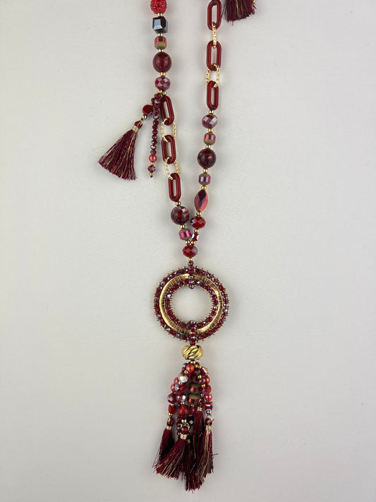 Collier Sautoir à Pendentif Pampilles Boucles Et Perles