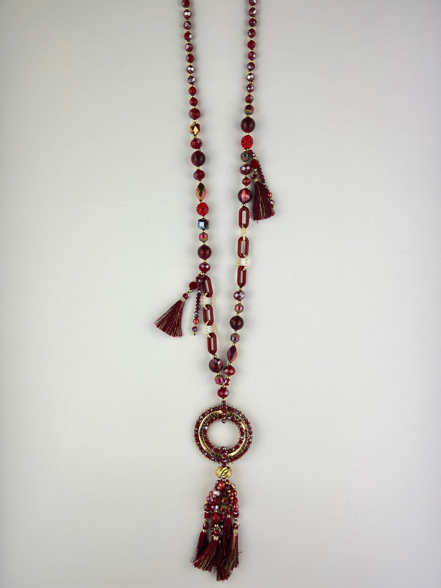 Collier Sautoir à Pendentif Pampilles Boucles Et Perles