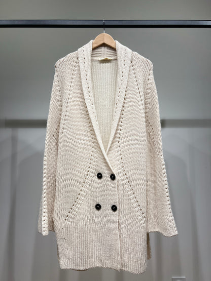 Gilet Long Maille Col Châle Boutonnage Croisé