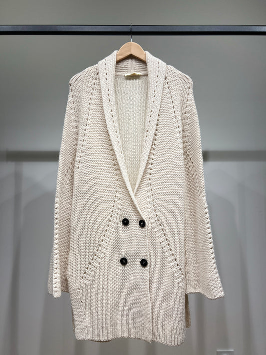Gilet Long Maille Col Châle Boutonnage Croisé