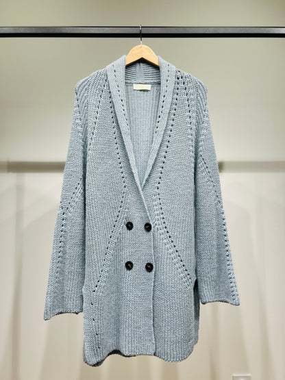 Gilet Long Maille Col Châle Boutonnage Croisé