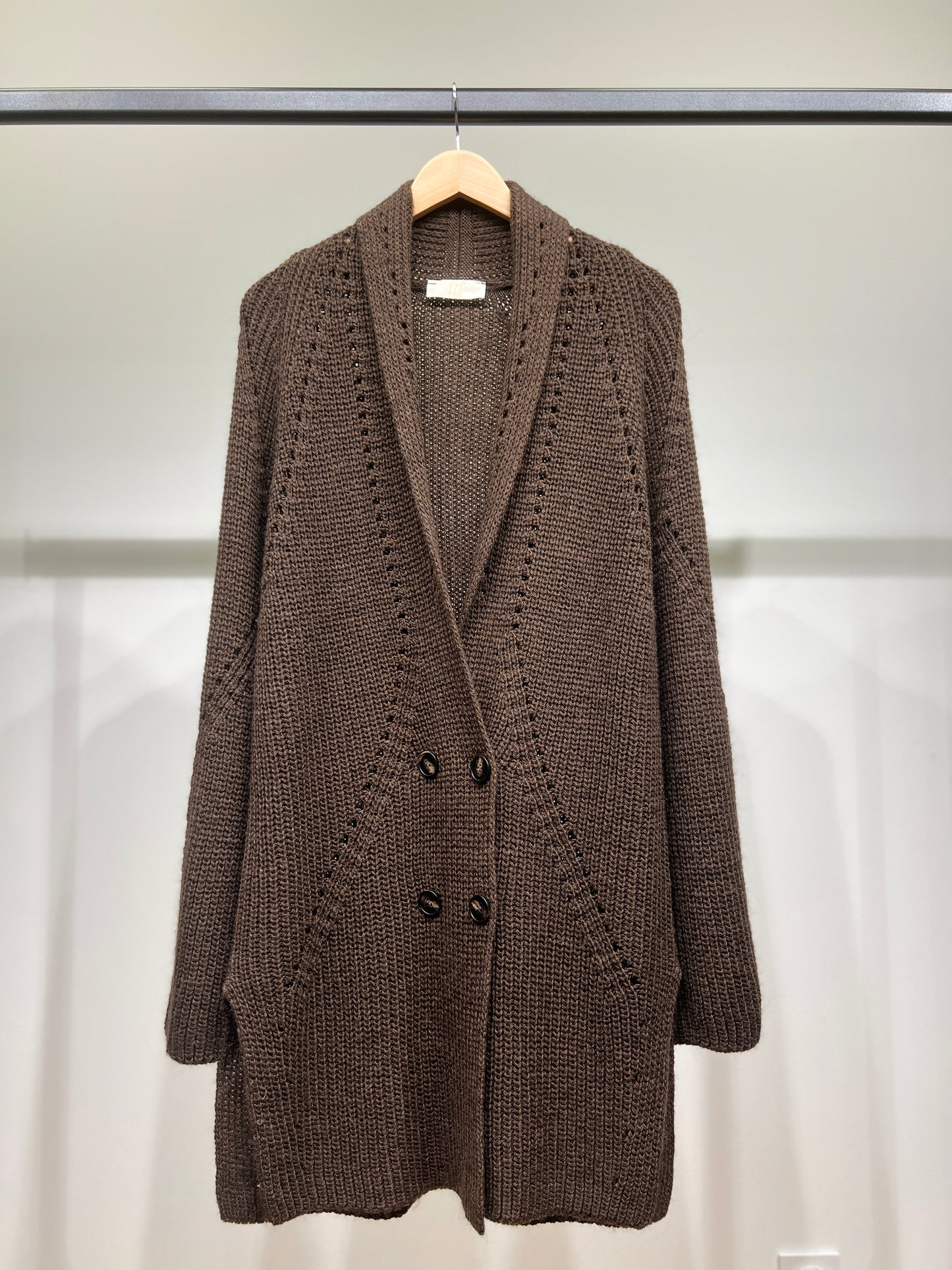 Gilet Long Maille Col Châle Boutonnage Croisé