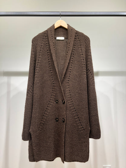 Gilet Long Maille Col Châle Boutonnage Croisé