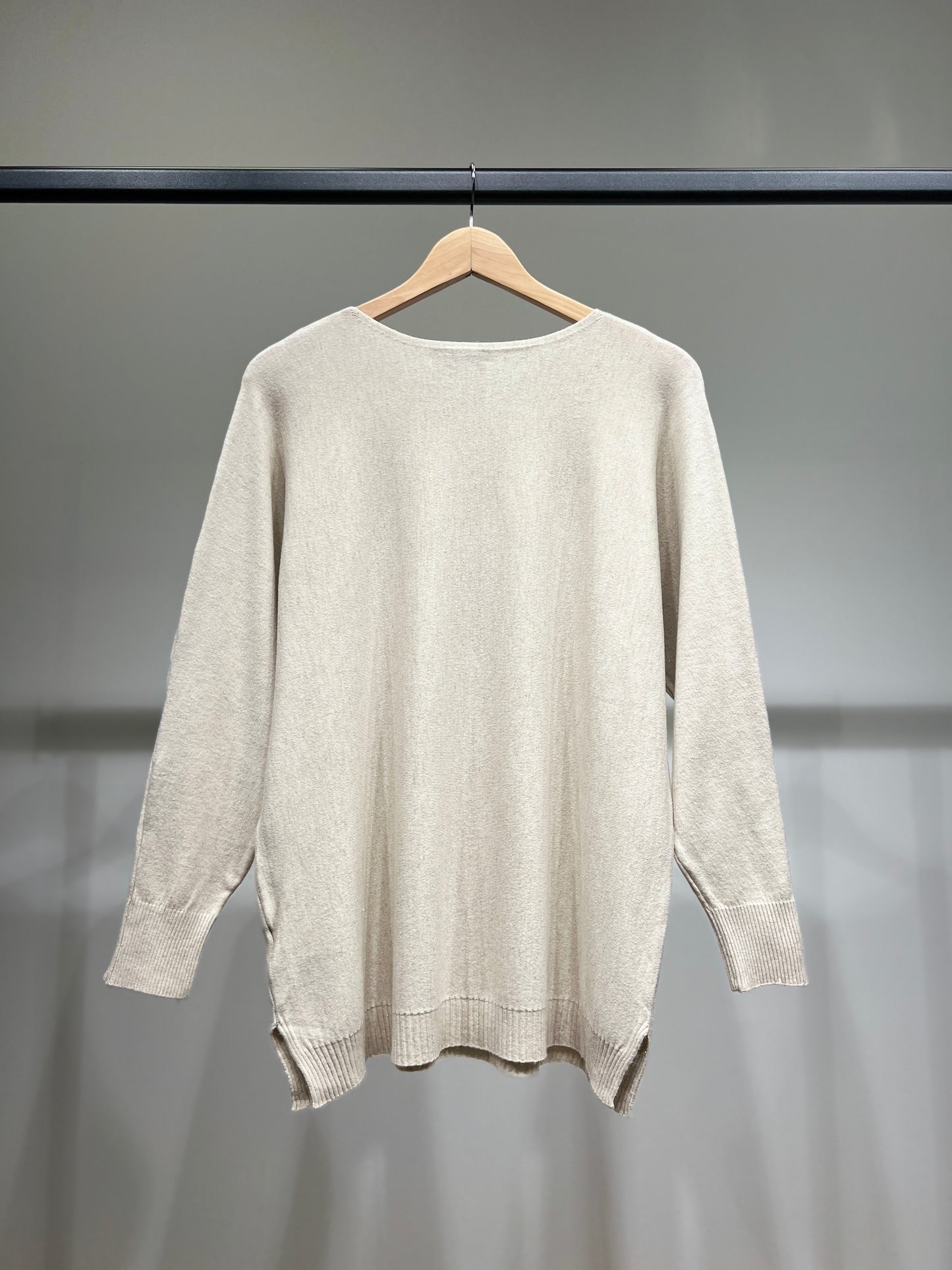 Pull Maille Fine Col Rond Bords-Côtes à Lurex Argenté