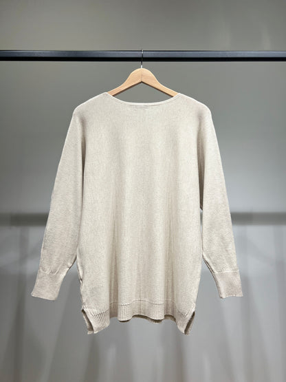 Pull Maille Fine Col Rond Bords-Côtes à Lurex Argenté