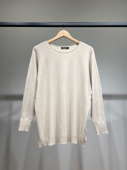 Pull Maille Fine Col Rond Bords-Côtes à Lurex Argenté