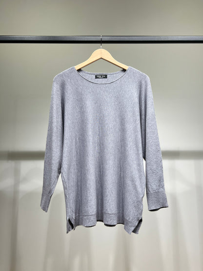 Pull Maille Fine Col Rond Bords-Côtes à Lurex Argenté