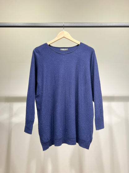 Pull Maille Fine Col Rond Bords-Côtes à Lurex Argenté