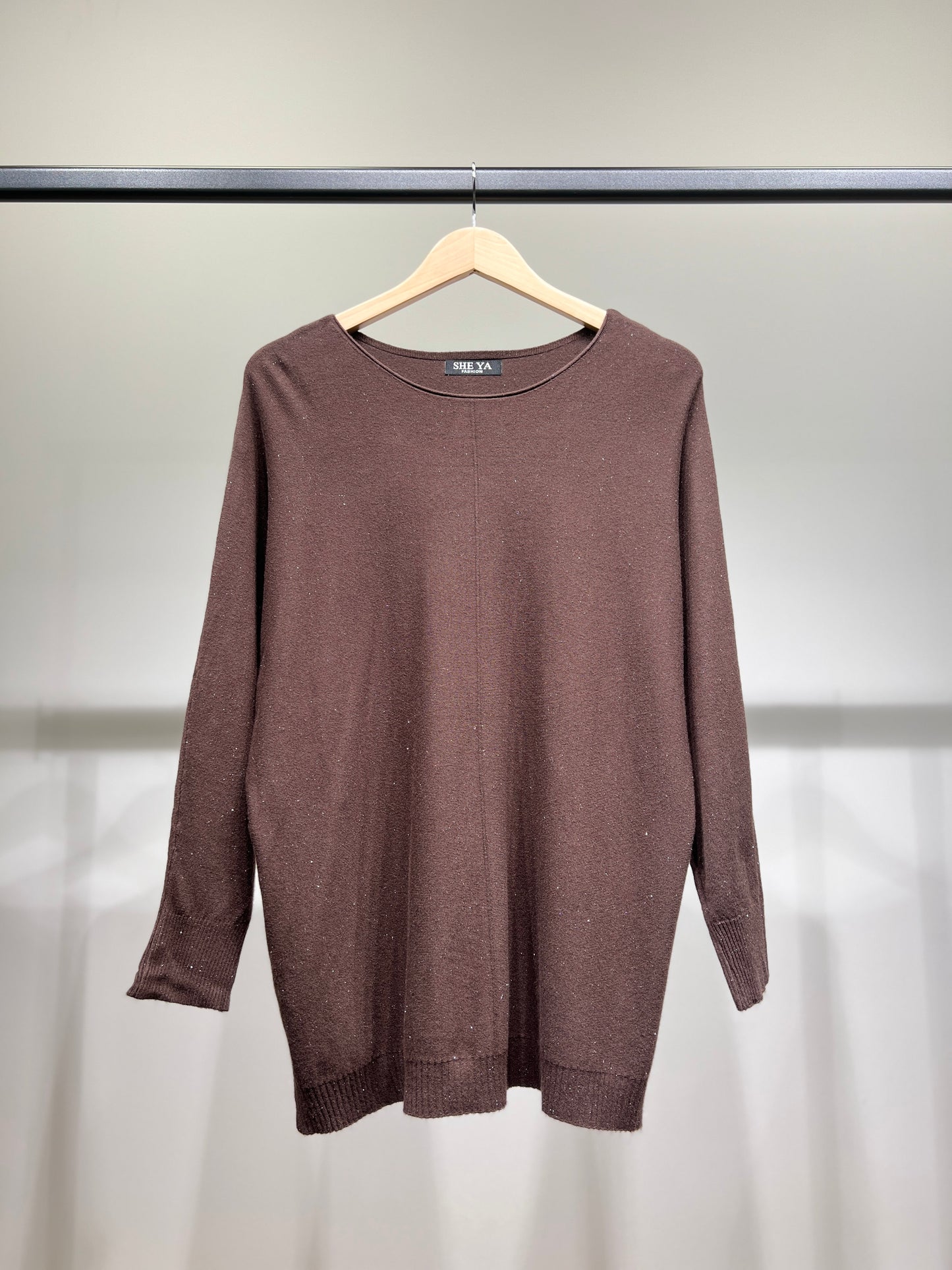 Pull Maille Fine Col Rond Bords-Côtes à Lurex Argenté