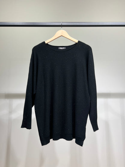 Pull Maille Fine Col Rond Bords-Côtes à Lurex Argenté