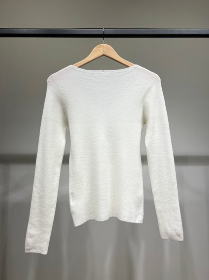 Pull Maille Fine Col V Côtelé Avec Laine Nylon
