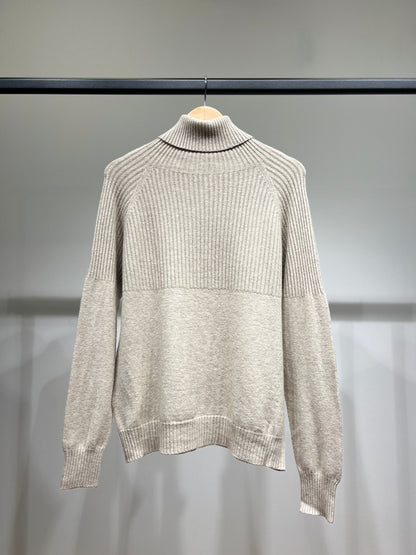 Pull Large Col Roulé Semi-Côtelé Bords-Côtes