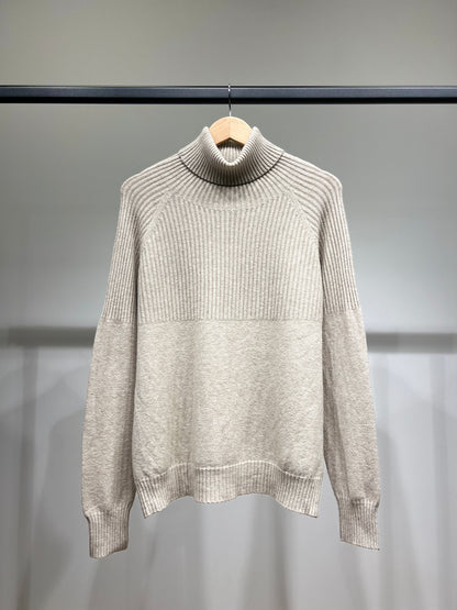 Pull Large Col Roulé Semi-Côtelé Bords-Côtes