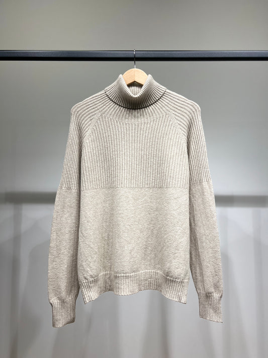 Pull Large Col Roulé Semi-Côtelé Bords-Côtes