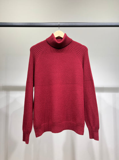 Pull Large Col Roulé Semi-Côtelé Bords-Côtes