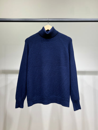 Pull Large Col Roulé Semi-Côtelé Bords-Côtes