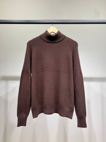 Pull Large Col Roulé Semi-Côtelé Bords-Côtes