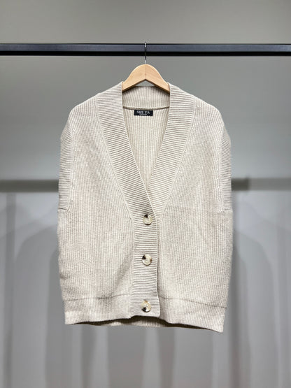 Gilet Large Côtelé Col Dégagé Avec Nylon