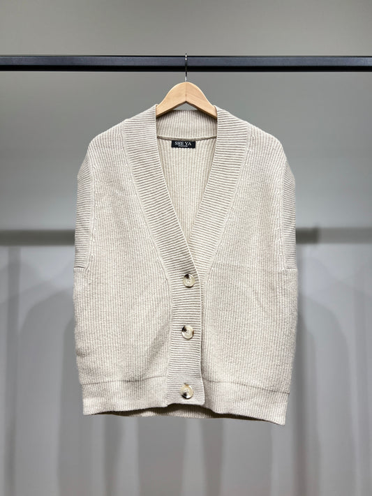 Gilet Large Côtelé Col Dégagé Avec Nylon