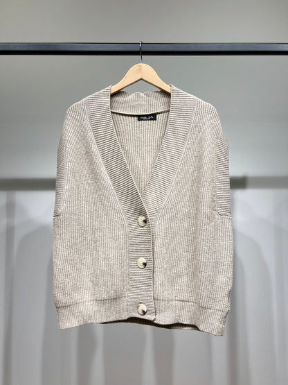 Gilet Large Côtelé Col Dégagé Avec Nylon