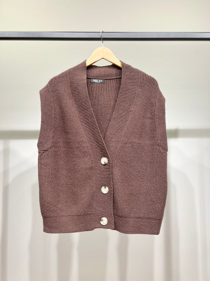 Gilet Large Côtelé Col Dégagé Avec Nylon
