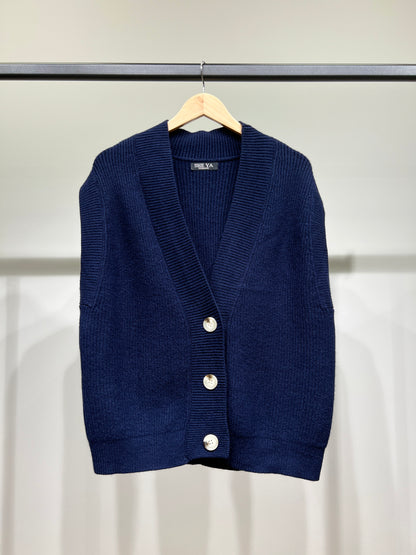 Gilet Large Côtelé Col Dégagé Avec Nylon