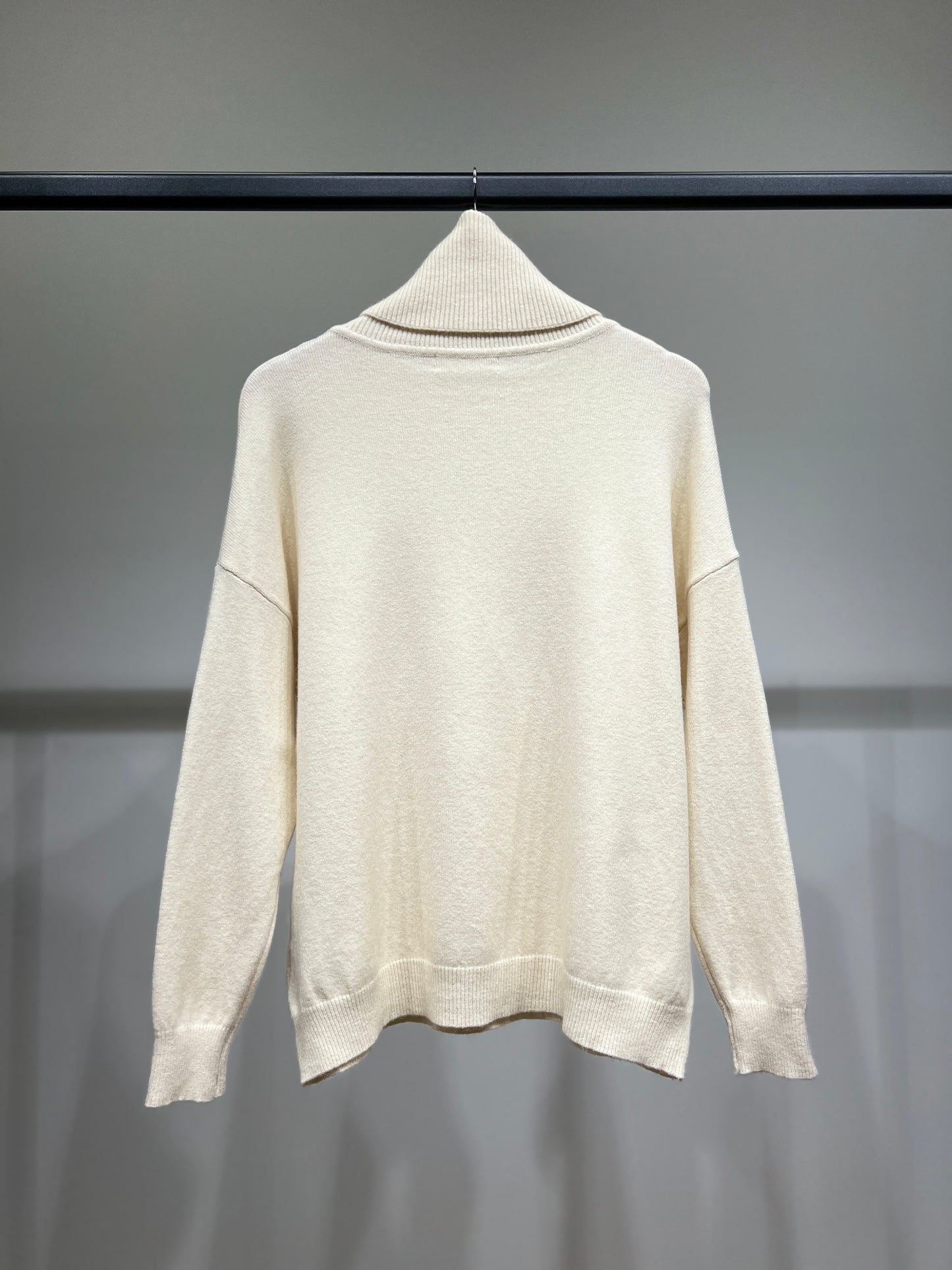 Pull Col Roulé Drop Shoulder Bords Côte En Coton Nylon