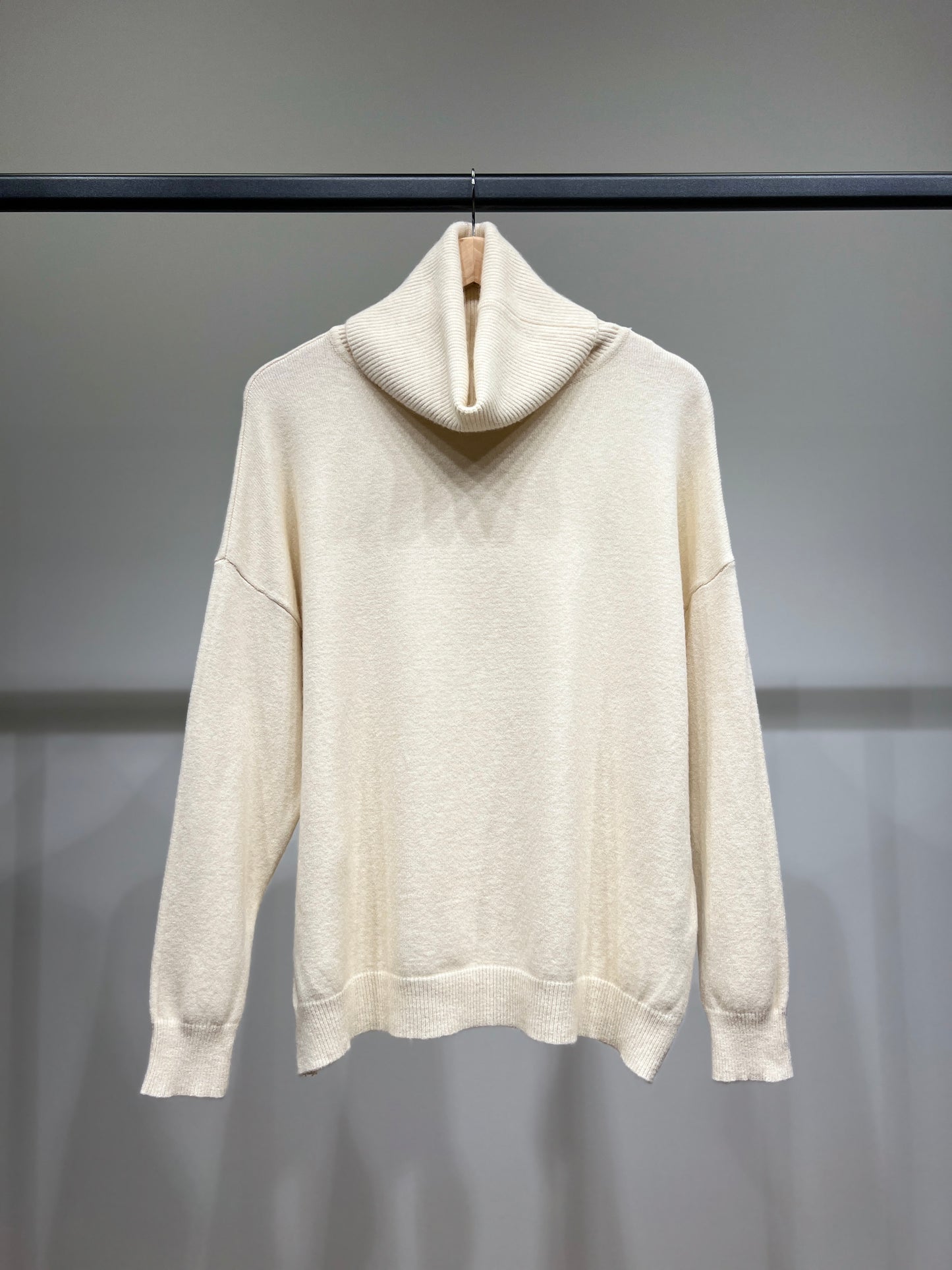 Pull Col Roulé Drop Shoulder Bords Côte En Coton Nylon