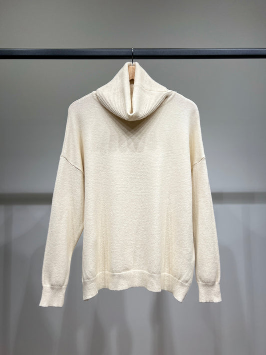 Pull Col Roulé Drop Shoulder Bords Côte En Coton Nylon