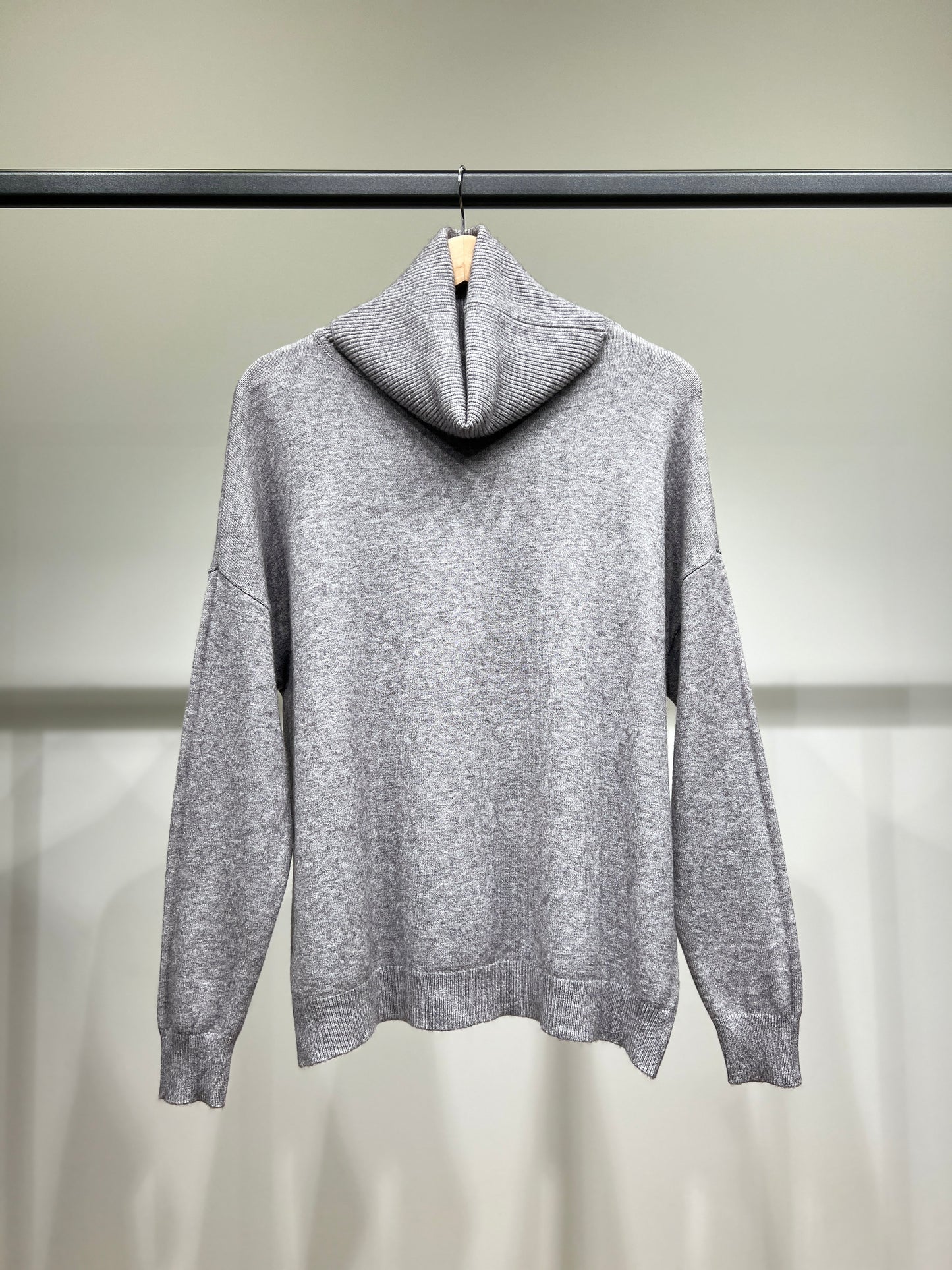 Pull Col Roulé Drop Shoulder Bords Côte En Coton Nylon