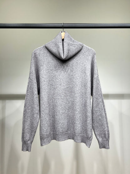 Pull Col Roulé Drop Shoulder Bords Côte En Coton Nylon