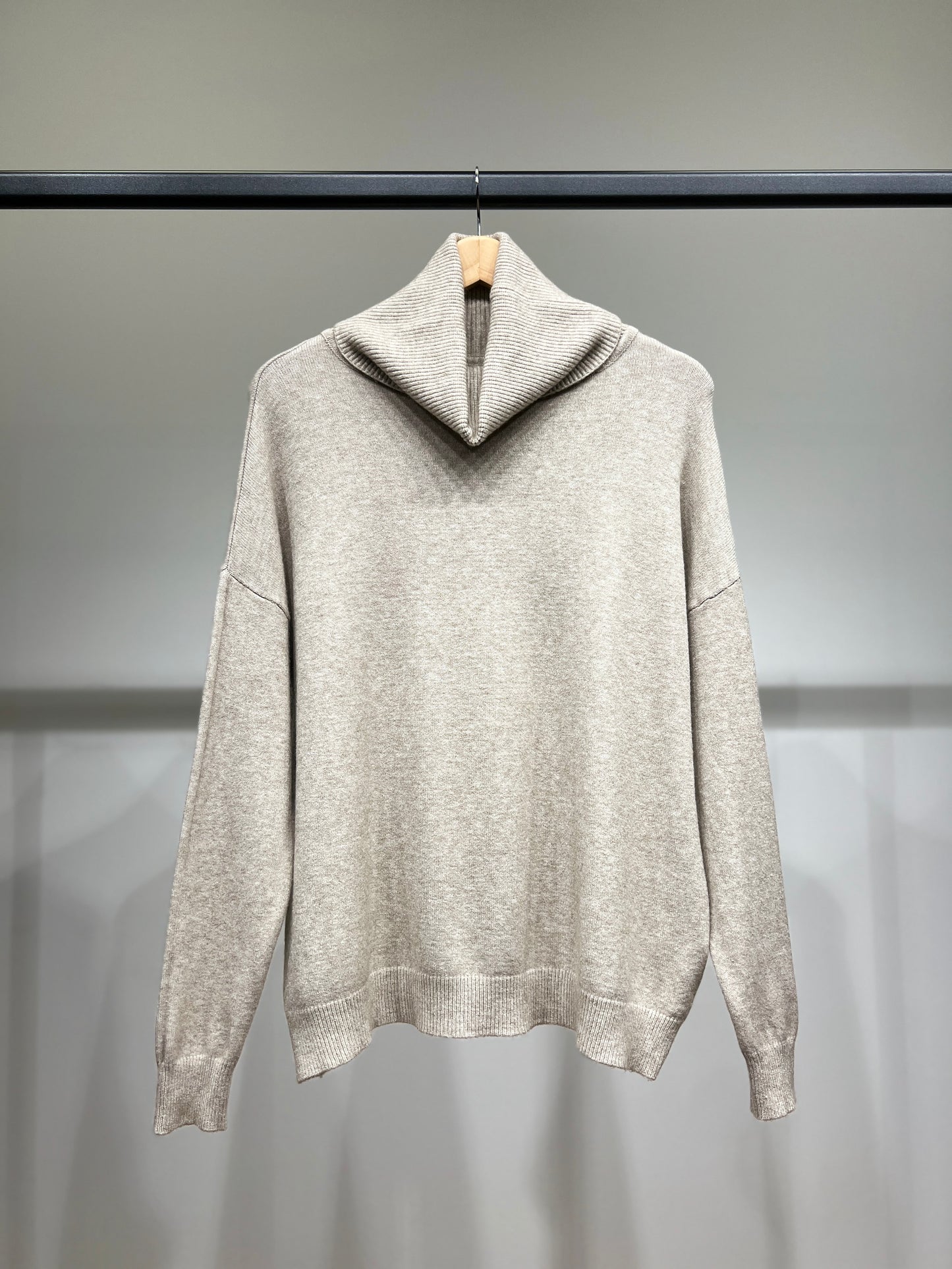 Pull Col Roulé Drop Shoulder Bords Côte En Coton Nylon