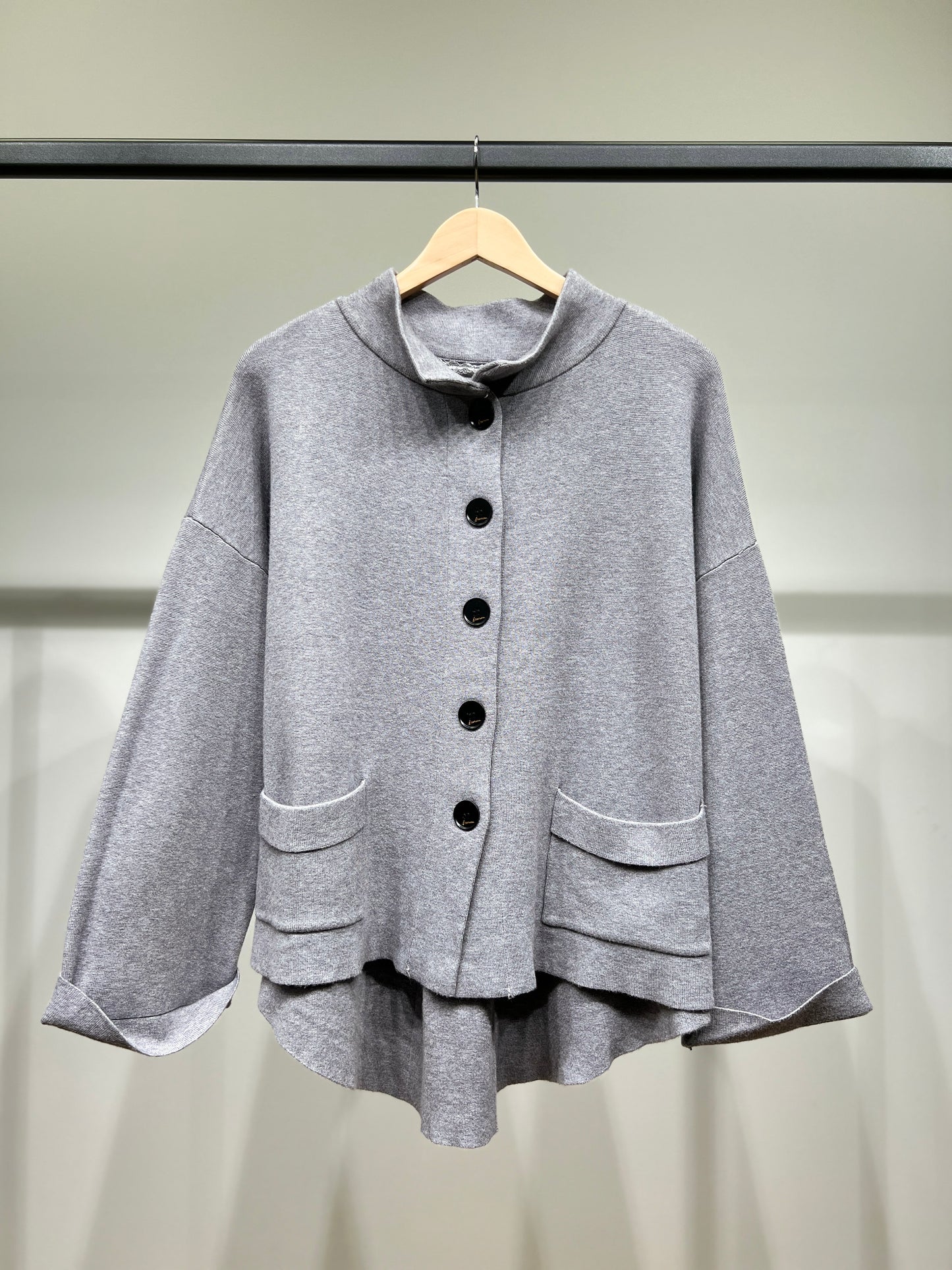 Gilet Large à Poches Col Montant Stretch Taille High-Low