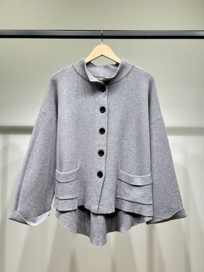Gilet Large à Poches Col Montant Stretch Taille High-Low
