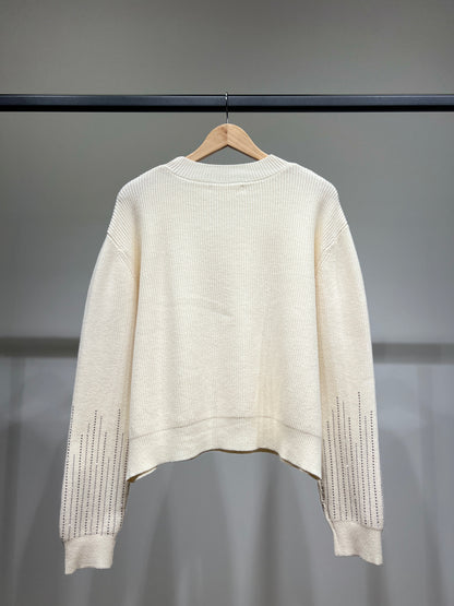 Pull Maille Côtelé Bords Côtes à Bijoux Décoratifs Argentés