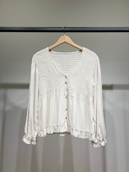 Chemisier Smoké Manche Bouffantes Coupe Peplum 100% Viscose