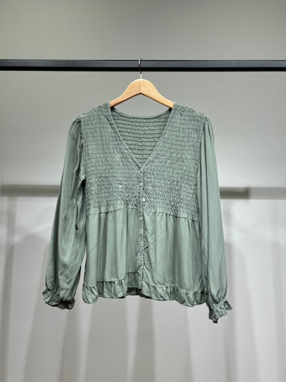 Chemisier Smoké Manche Bouffantes Coupe Peplum 100% Viscose