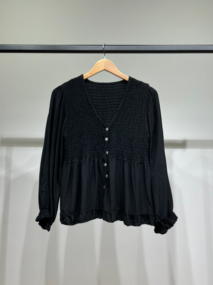 Chemisier Smoké Manche Bouffantes Coupe Peplum 100% Viscose