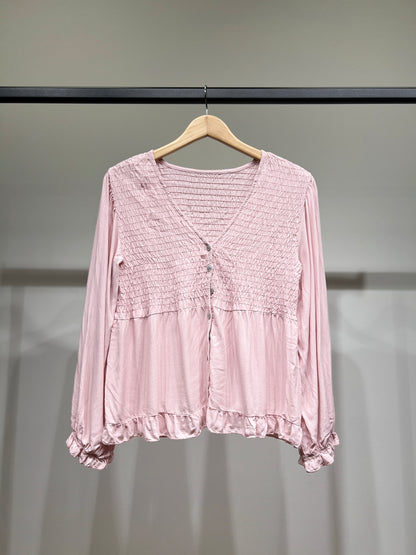 Chemisier Smoké Manche Bouffantes Coupe Peplum 100% Viscose