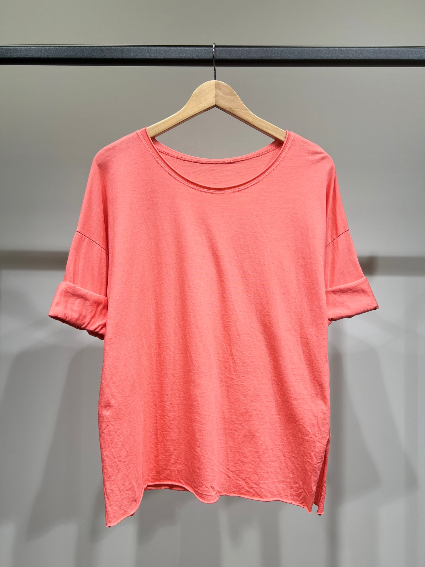 T-Shirt Léger Simple à Col Rond Fentes Latérale 100% Coton